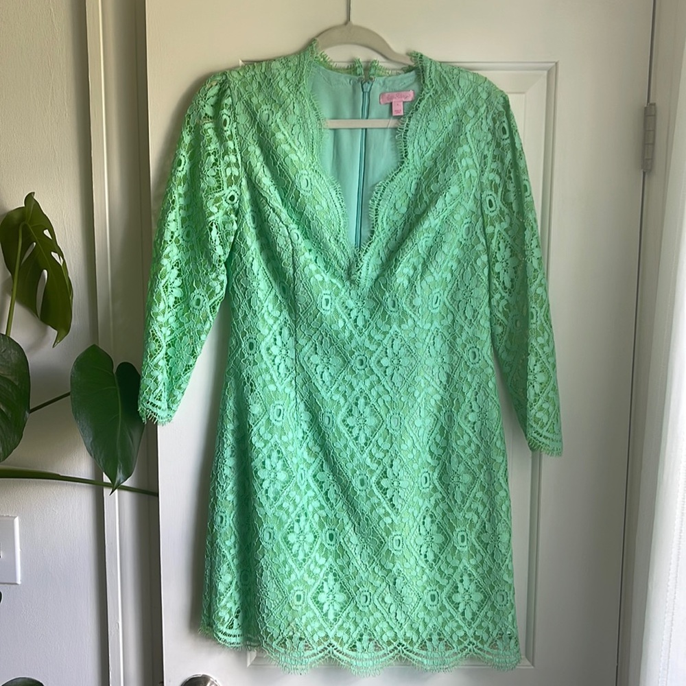 Lilly Pulitzer Teal Lace Scalloped Mini Dress Sz 4